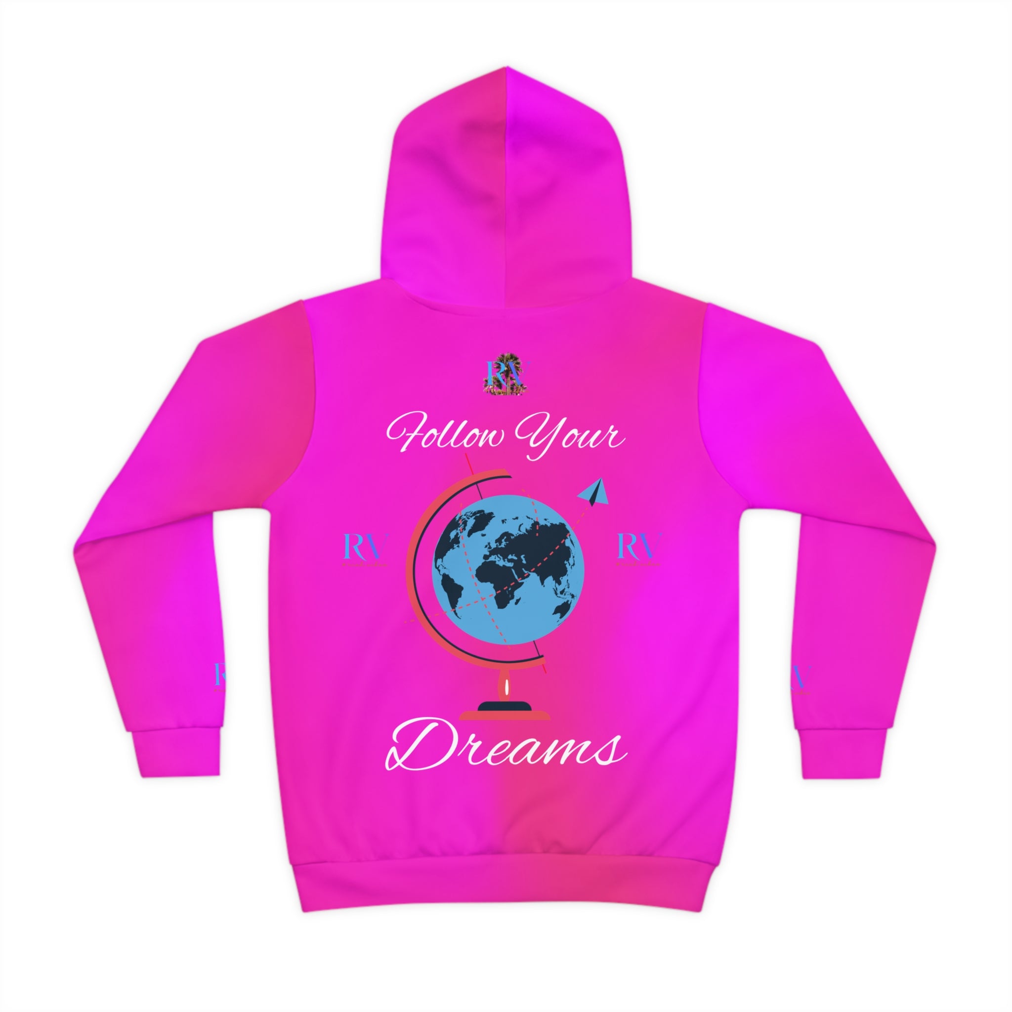 Rich Vibes Follow Your Dreams Tropical Pink RV Color Palm Tree Black 3 -  Children's Hoodie (AOP)